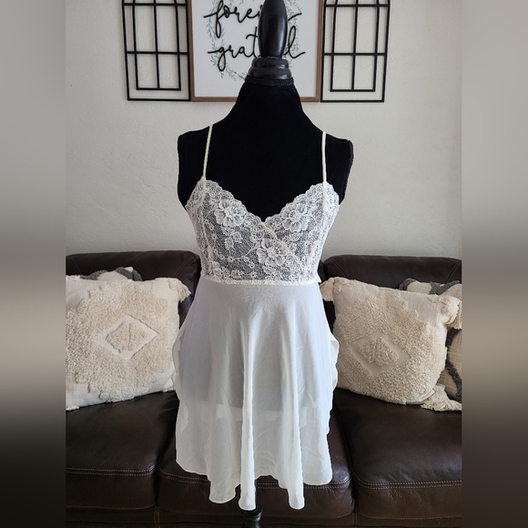 Victoria's Secret Other - Vintage 90's Victoria's Secret M Ivory Chiffon Lace Bridal Milk Maid Lingerie
